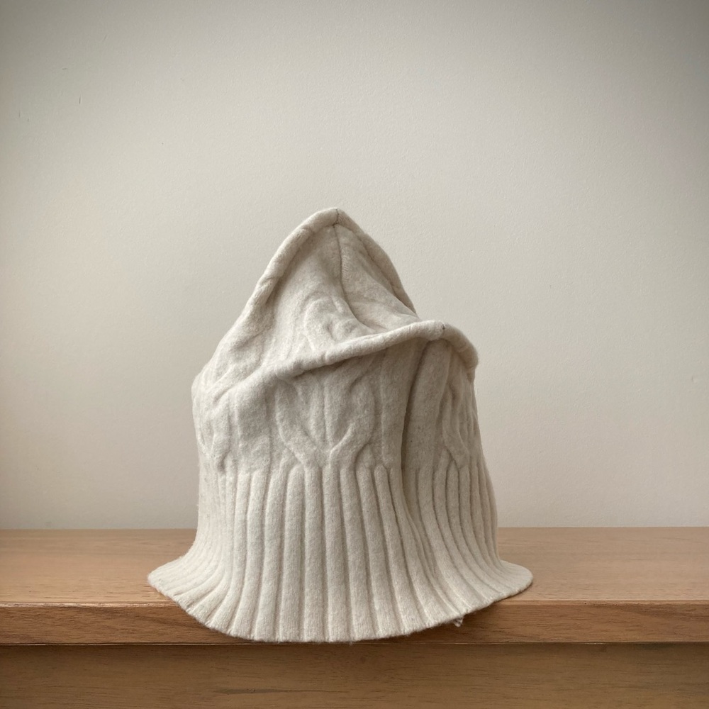 joodito origami crown merino wool sweater hat bucket beanie cap cable knit ivory - Picture 7 of 9